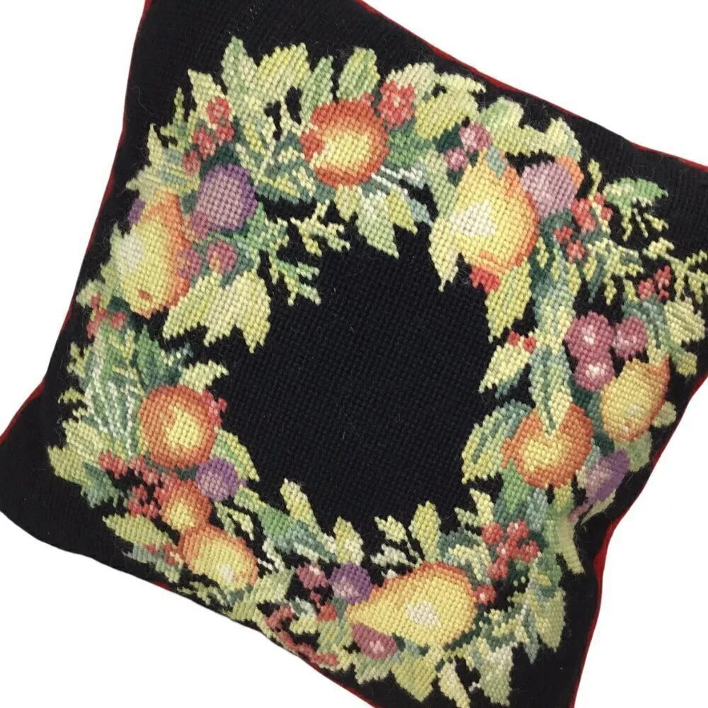Vintage 1991 Imperial Elegance Needlepoint Pillow Peking Handicraft Floral Fruit